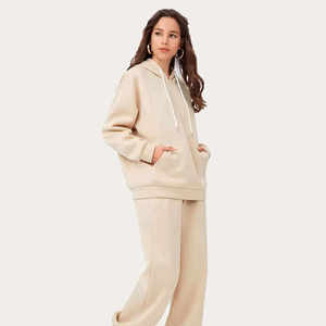Ensemble de jogging de fitness avec logo personnalisé pour femmes vêtements d'entraînement surdimensionnés à manches longues 2 pièces à capuche pantalon de survêtement costume vêtements de sport d'automne - Product Image 2