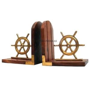 Newly Pattern Arrival High Standard Quality Acacia Wooden And Gold Plated Heavy Duty Metal Fancy Designer Bookends From India - Product Image 1
