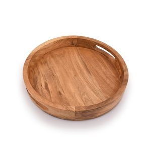 Bandeja redonda de madera hecha a mano impresa con asa Fabricante mayorista Diseño personalizado e impresión de logotipos. - Product Image 4