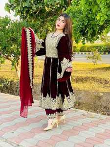 เดรสแบบชาวอัฟกานิสถานสำหรับผู้หญิงชุดเจ้าสาวสไตล์อัฟกานิสถานหลากสีสีชมพู - Product Image 3