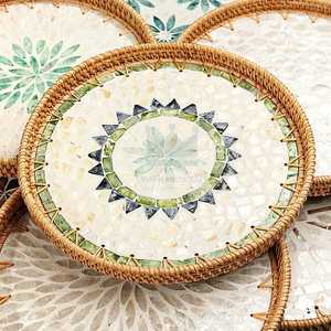 Bandeja de ratán con base de madera con Incrustaciones de nácar, cesta para servir para comida de desayuno Venta 2023 - Product Image 5