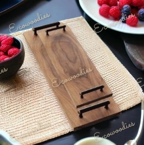 Plateau de service rectangulaire en acacia Long manche en bois de bambou pour steak de fruits Pizza Hôtel Assiette Vaisselle pour le salon - Product Image 1