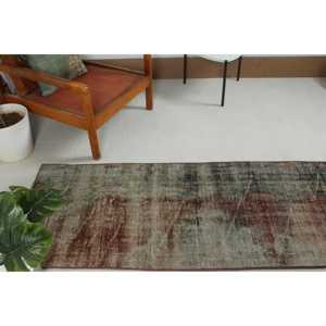 Turkish Rug, 2.3x6.9 ft Vintage Rug, <b>Brown</b> Green Moroccan <b>Wool</b> Rug - Product Image 4