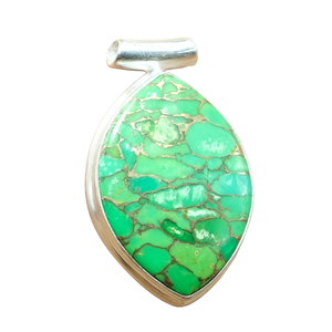 Pendentif artisanal en turquoise cuivre vert, argent sterling 925 pur, pendentif bohème, cadeau d'anniversaire, bijoux - Product Image 1