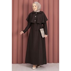 Robe minimaliste en crêpe marron avec détail cape et lacets pour un usage quotidien - Product Image 4