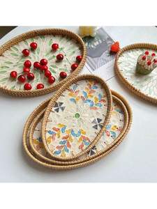 Hot 2024 articles rotin nacre coloré plateau de rangement carré fait à la main lumière luxe premium panier de fruits plateau de fleurs de lys - Product Image 5