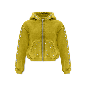 Sweat à capuche streetwear personnalisé de haute qualité polaire vierge fermeture éclair double couche vintage délavé à l'acide délavé au soleil sweats à capuche avec poches en détresse - Product Image 3