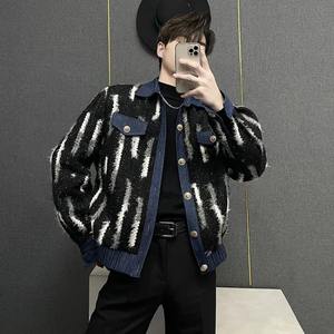 High Street hommes Vintage veste simple boutonnage rayé vêtements d'extérieur décontractés manteau printemps automne coupe ample Denim Patchwork vêtements d'extérieur - Product Image 1