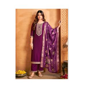 Interior de algodón de seda Vichitra de calidad superior con borde de trabajo bordado para mujer ropa informal y accesorios - Product Image 1