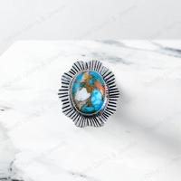 Bague de mariage pour femme en argent sterling 925 massif de qualité supérieure, sertie d'un ovale de 10x14 mm en turquoise naturelle d'huître épineuse, style Navajo