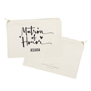 Personalized Matron of Honor Cotton Canvas Cosmetic Bag/<b>Makeup</b> Organizer Letter Pattern <b>Case</b> - Product Image 2