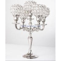 Candélabre de décoration de table en métal et cristal de grande taille poli or rose Candélabre moderne à 5 bras de première qualité pour la maison et les cafés