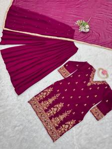 Traje largo elegante para mujer con bordado superior Trabajo Gorgette Encaje de cuatro lados Broder Net Dupatta Ropa india y pakistaní - Product Image 6