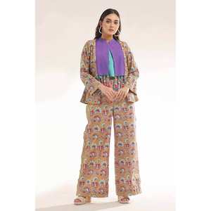 เสื้อเชิ้ตผ้าลินินสีส้มพิมพ์ลายทองสำหรับผู้หญิง ตกแต่งพู่ห้อย เหมาะสำหรับงานปาร์ตี้ - Product Image 3