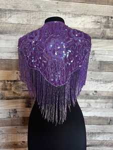 Elegante capa burlesca con cuentas hebras lentejuelas sujeción cuello envoltura festiva Club ocasiones recta silueta hermosa poliéster - Product Image 6