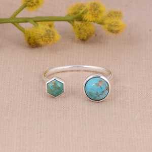Kingman Turquoise Sterling Silver Luxury Minimalist Boho <b>Dainty</b> Southwest Gemstone Wedding <b>Ring</b> Her Handmade Silver Gift - Product Image 1
