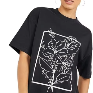 T-shirts oversize pour femmes très vendus, épaules tombantes, manches courtes, imprimé graphique, vêtements décontractés, 240 grammes, 100% coton tricoté - Product Image 1