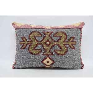 Red Vintage Wool <b>Bolster</b> <b>Pillow</b> 16x24 Inches Traditional Patterned Woven Non-Slip Eco-Friendly Removable Washable Decorative - Product Image 1