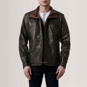Sean Brown Genuine Leather Classic <b>Jacket</b> <b>Sheepskin</b> Lambskin Casual Street Style Zippered Closure Vintage Size XS Water Proof - Product Image 5
