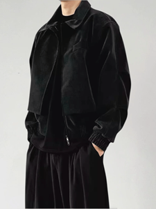 Veste bomber en cuir à fermeture éclair, design à deux pièces factices, hiver, devant à rabat, décontractée, réversible, pour homme et femme, couple - Product Image 5