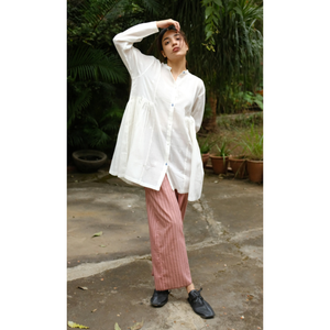 Pantalones de Mujer de Algodón y Seda a Rayas, Transpirables, de Cintura Media, Casuales, de Pierna Ancha, Tipo Cargo, con Efecto Arrugado, Talla XL - Product Image 2