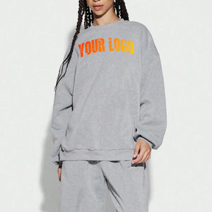 Venta al por mayor de las mujeres 100% de algodón de invierno sólido de peso pesado Regular Fit sudadera conjunto transpirable Jogging traje de chándal - Product Image 2