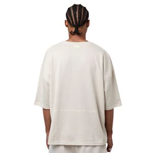 T-shirt neutre surdimensionné pour homme, 280 GSM, coton biologique, épaules tombantes, streetwear, avec logo sur le devant et slogan au dos - Product Image 2