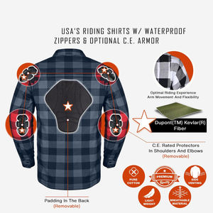 Camisa de Franela a Cuadros con Protección para Motociclistas GK para Hombre, Resistente al Viento, Impermeable, con Bolsillos de Almacenamiento, Armadura con Certificación CE, Reforzada y Retardante de Llama - Product Image 6