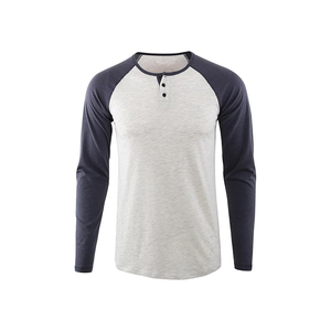 Nouveaux hommes décontracté à manches longues coton sweat unisexe surdimensionné Vintage t-shirt couleur-bloqué côtelé poignets américain grande taille - Product Image 1
