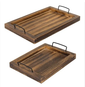 Indian Home Crafts Eco-Friendly Rustic Wooden <b>Serving</b> <b>Trays</b> Sets Pine Wood <b>Serving</b> <b>Tray</b> <b>Black</b> Metal Handles WT-100 Hotels - Product Image 3