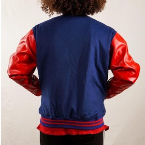แจ็คเก็ตหนังผู้ชายแบบมีฮู้ด รุ่นปี 2025 สีกรมท่าแดง สไตล์ Letterman แฟชั่นวินเทจ คอตั้ง ปักโลโก้ด้านหน้า กันลม - Product Image 3