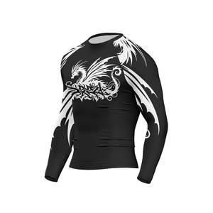 Wholesale Men's Rash Guards Sportswear Custom Logo Digital Print Solid Breathable Lightweight 160g Polyester/Nylon Rash Guards - Product Image 3