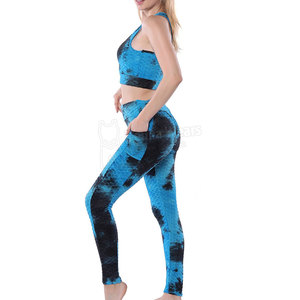 Ensembles de yoga deux pièces en polyester pour femmes, personnalisés avec motif tie-dye imprimé, faible MOQ, avec poches - Product Image 2