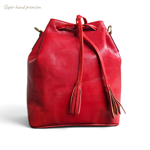 Red Genuine Leather Women's Hobo Bag Drawstring Shoulder <b>Handbag</b> Tassel Vintage Satchel for Daily Travel moroccan bags - Product Image 1