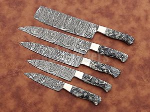 Juego de Cuchillos de Cocina de Acero de Damasco de 5 Piezas de Primera Calidad, Hechos a Mano con Mango de Resina, Personalizables OEM - Product Image 5
