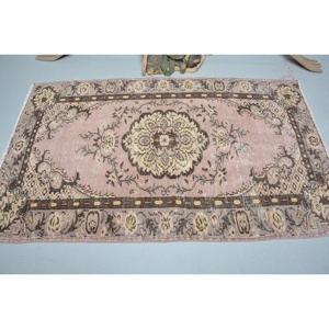 พรมตุรกีวินเทจขนาด 4.1x6.7 ฟุต, พรมปูพื้น, พรมลายพรางสีชมพู - Product Image 3