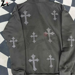 Sweat-shirt à capuche zippé vert gothique streetwear avec strass, style hip-hop, mode coréenne, punk, veste de sport, pull - Product Image 4