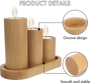 Ensemble de 3 bougeoirs en bois simples avec plateau pour la décoration de la maison, présentoir de table, salon, chambre à coucher et accent festif en provenance d'Inde - Product Image 4
