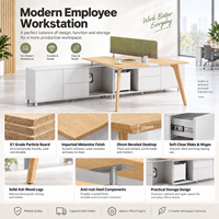 Bureau de direction long avec armoire basse intégrée et écran de confidentialité en tissu pour bureau d'entreprise