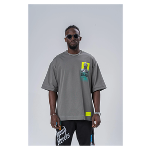 T-shirts en maille longue imprimés surdimensionnés pour hommes, streetwear, polyester/coton, 100% coton, écologiques, respirants, grandes tailles - Product Image 1