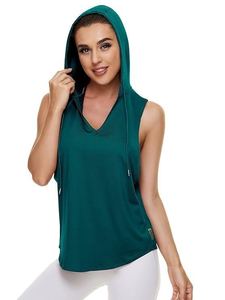 <b>Women's</b> 100% Cotton Sleeveless Hooded Crop <b>Tank</b> <b>Top</b> Open Side Workout Activewear Hip Hop Style Breathable Short for Winter Front - Product Image 5