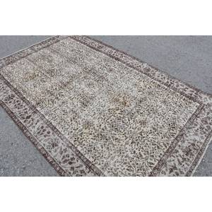 Alfombra turca Vintage Beige Marrón 5,7X8,9 FT Tejido plano de lana con patrón de retazos para decoraciones de sala de estar - Product Image 4