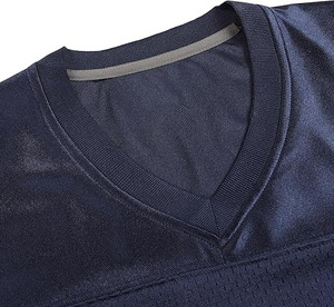Maillots de football d'été respirants imprimés bleu marine avec manches rayées et col en V 100% coton - Product Image 3