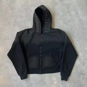 Nueva Sudadera con capucha y cremallera de lana de gran tamaño de alta calidad para hombres Nueva ropa de calle de invierno de tendencia con logotipo personalizado Patrón sólido - Product Image 3