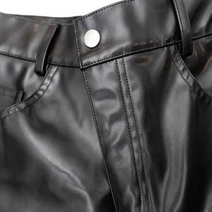 Pantalon en cuir à boutons avec poche style pour hommes Pantalon en cuir à empiècements Zipp Up Pantalon en cuir pour hommes - Product Image 6