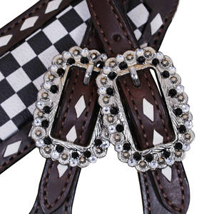 Ensemble de têtière et collier de poitrine en dentelle tressée Western Horse à carreaux noirs et blancs Vente en gros du fabricant - Product Image 6