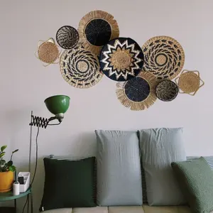 Enorme sconto: Set di cestini decorativi appesi alla parete rotondi di fanerogame e piatti decorativi da parete, orgogliosamente realizzati in Vietnam