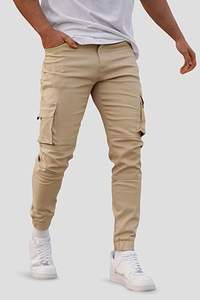 Men's Slim Fit <b>Cargo</b> Jogger <b>Pants</b> Casual <b>Elastic</b> <b>Waist</b> Style with Zipper Pockets Thick Cotton Mid <b>Waist</b> Straight Pattern - Product Image 2