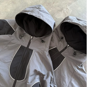 Waterproof Printed Winter Casual Outdoor Zipper Hood Jacket Pant Sets Men's <b>Wind</b> <b>Breaker</b> Solid Polyester/Cotton Fleece - Product Image 2