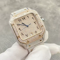 Montre à quartz pour homme en acier inoxydable avec cadran en verre et diamants Moissanite VVS de qualité supérieure, éclat brillant, luxe raffiné, style antique
